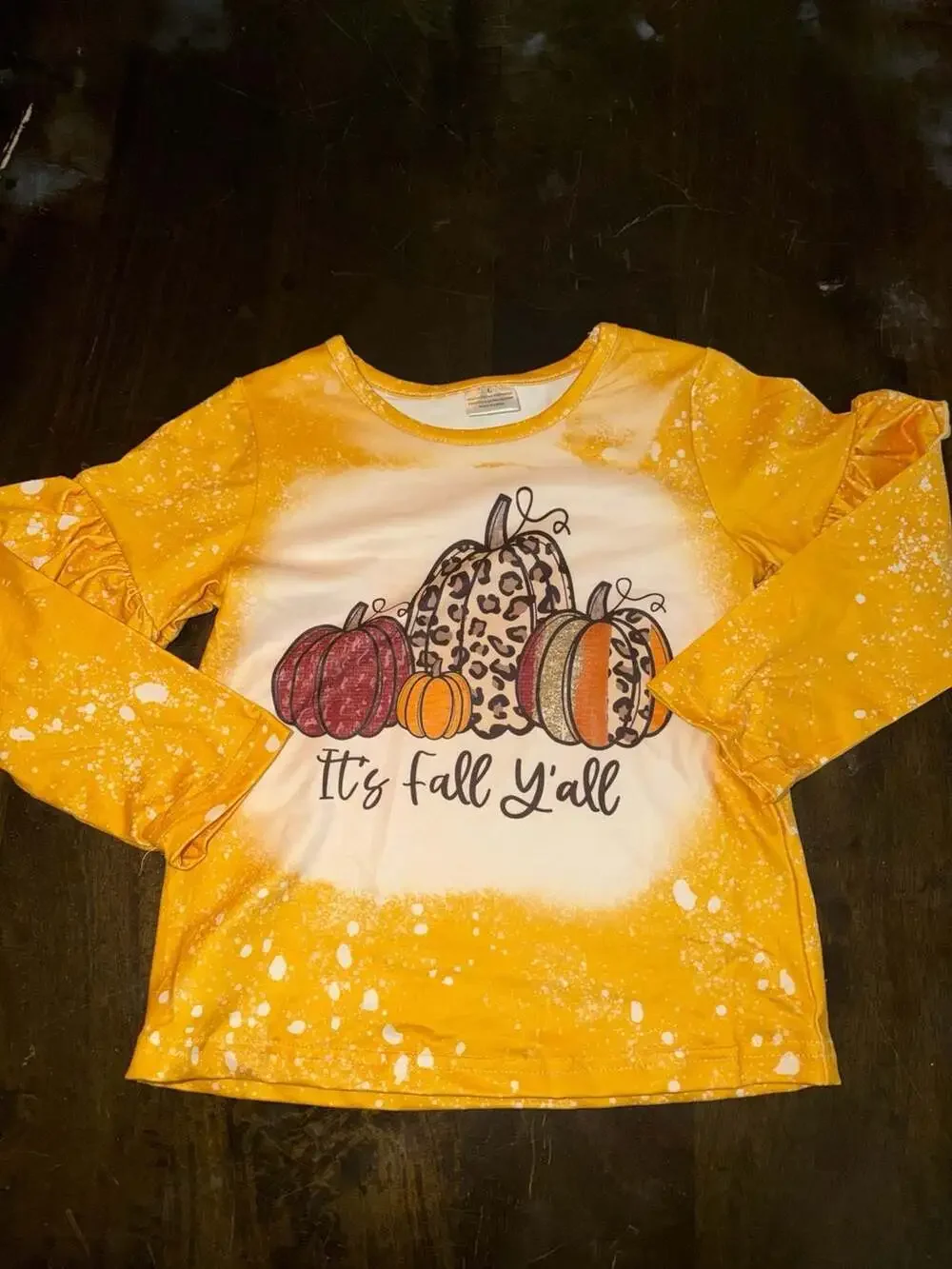 It's Fall Y'all Leopard Pumpkin Bleached Top and Leopard Leggings Size L (5)